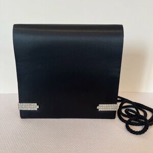 Bechamel Black Satin Evening Purse Snap Closure Mirror Rope Style Shoulder Strap